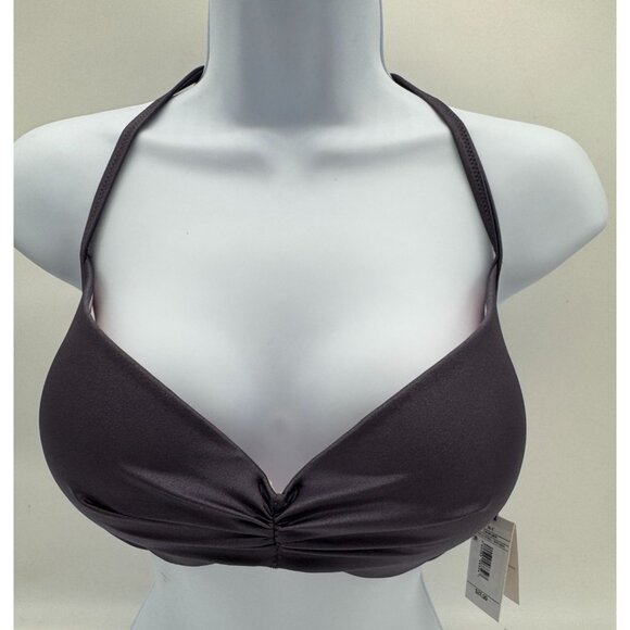 Shade & Shore Women's Swim Bikini Top Size 36C Dark Gray Twist Front Stretch NWT - Picture 1 of 10